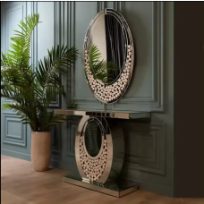 Oveela mirrored glass console table with wall mirror 