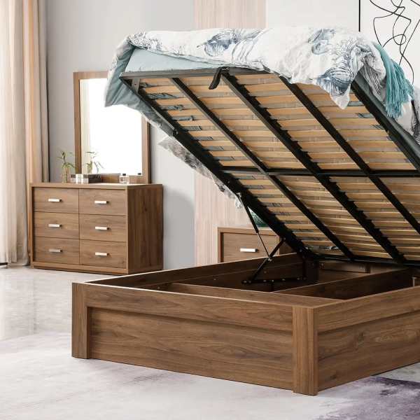 Rustic Walnut Storage bed frame 