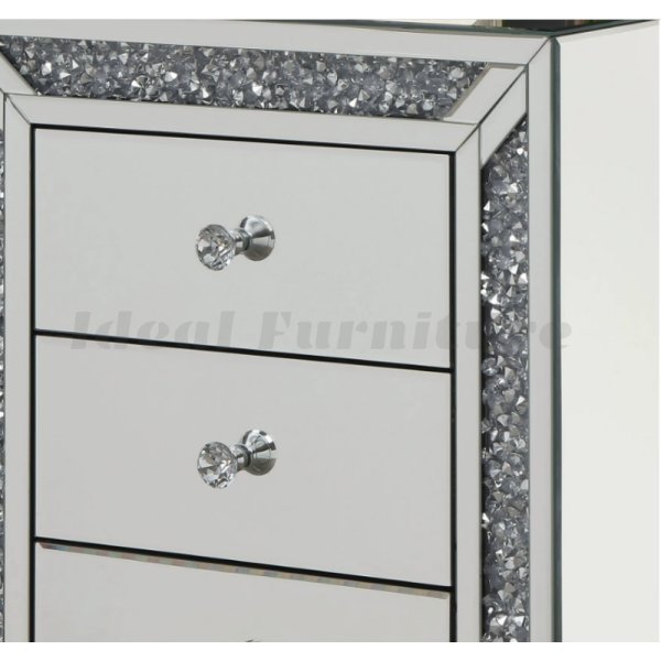 Diamond Crush Mirrored Glass 3 Drawers Beside Cabinet 