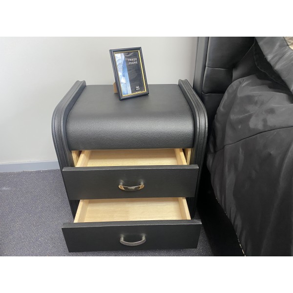 Black Leather Bedside Cabinet 