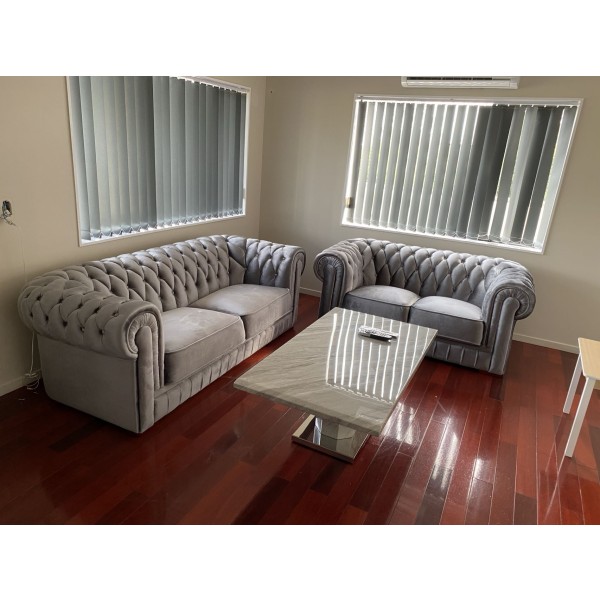 2 & 3 seater velvet chesterfield sofa set 